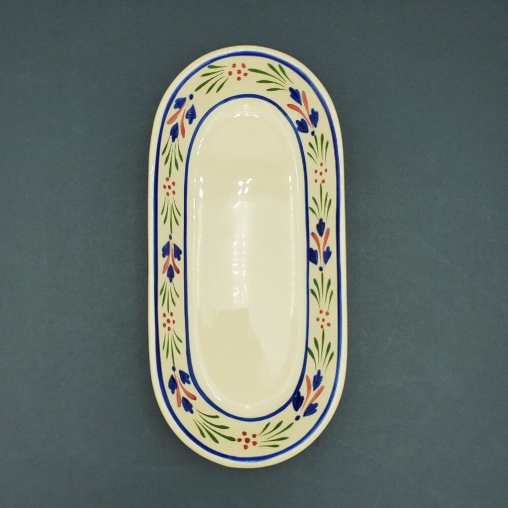 Syracuse China Tan Adobe Relish Dish Adobe Ware Blue Red Flowers Appetizer Plate